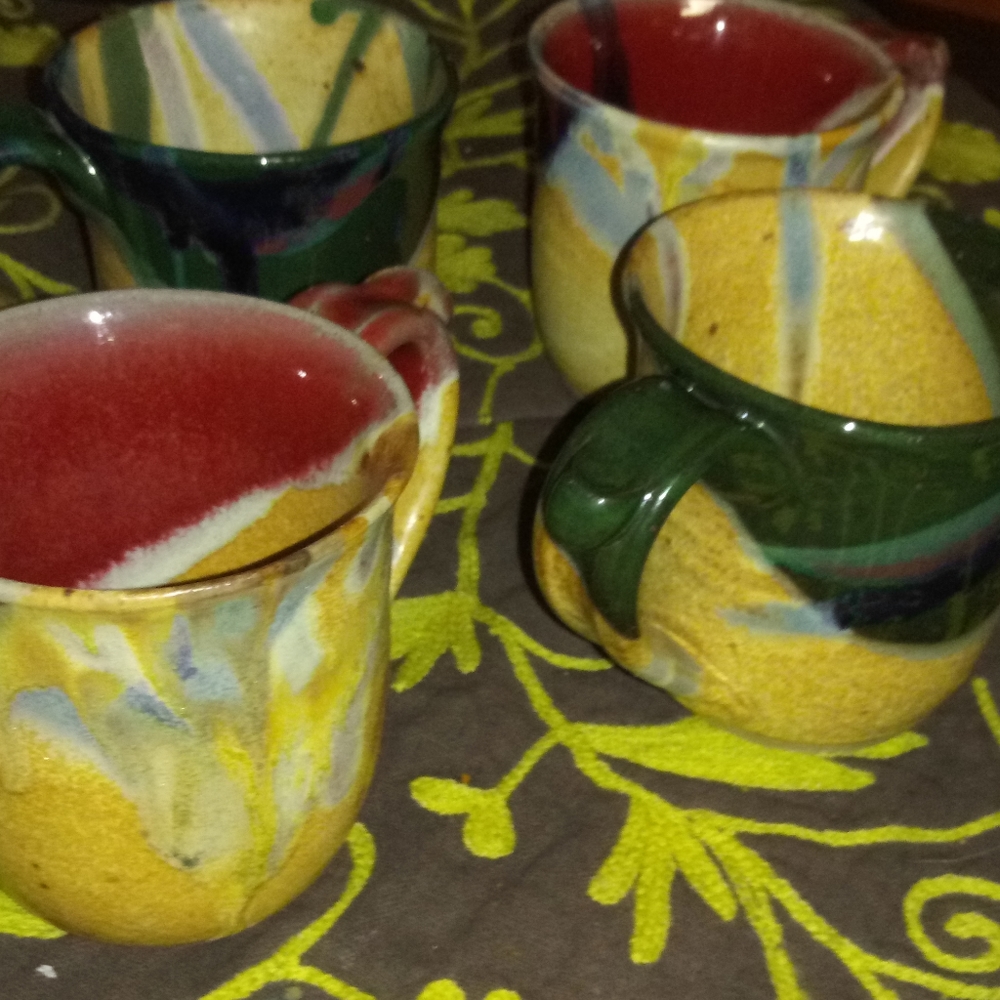Set of 4 Mugs. Red Splash by Ayers Pottery. '95